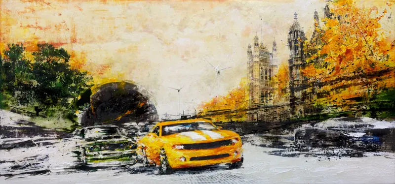 Minseok Kang, Begin NO.7 (2011) — A car at the starting line in silkscreen and mixed media, Mixed Media