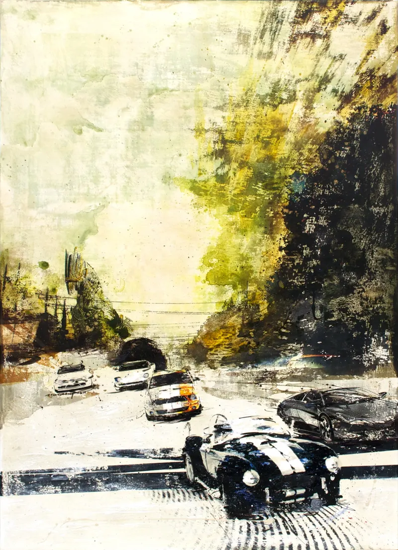 Minseok Kang, Now is Just the Beginning (2011) — A car at the starting line in silkscreen and mixed media, Mixed Media