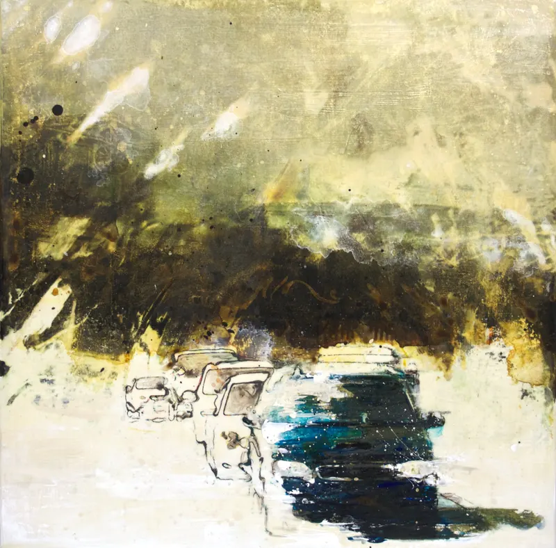 Minseok Kang, Competition 30×30 (2011) — A car at the starting line in silkscreen and mixed media, Mixed Media