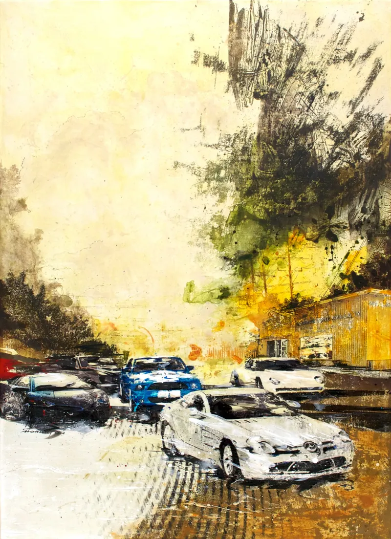 Minseok Kang, Impart a Secret (2011) — A car at the starting line in silkscreen and mixed media, Mixed Media