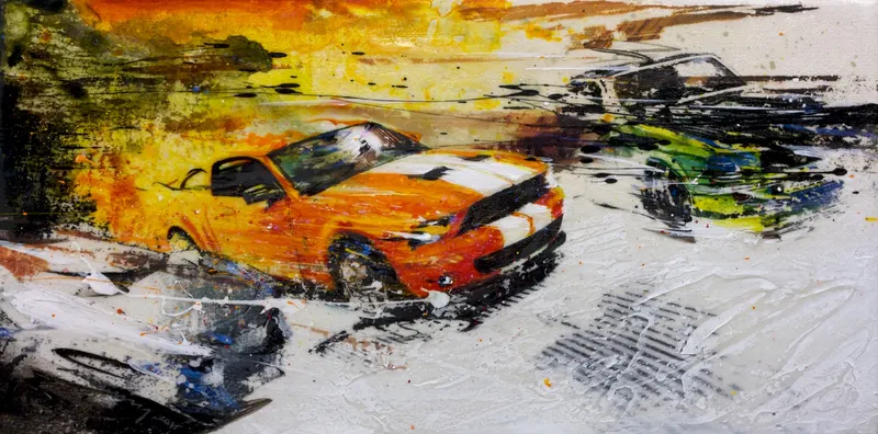 Minseok Kang, Outstrip NO.7 (2011) — A car at the starting line in silkscreen and mixed media, Mixed Media