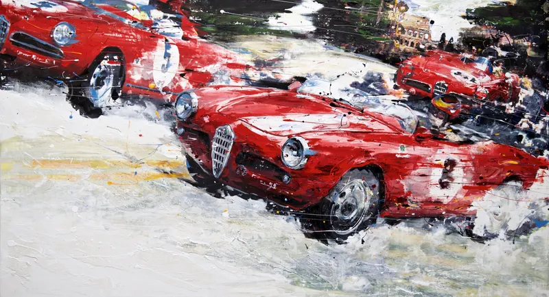 Minseok Kang, Alfa Romeo Giulietta 1956 (2015) — Classic cars of the 1950s–60s rendered in mixed media, Mixed Media