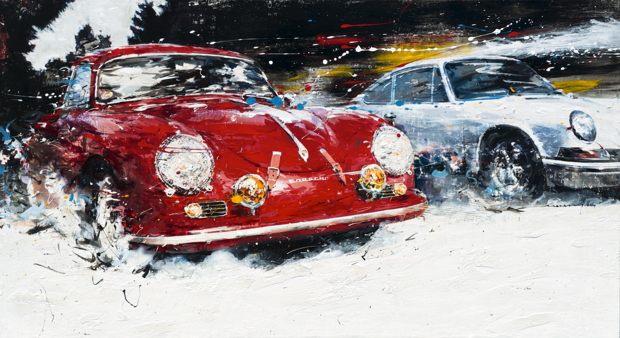 Minseok Kang 강민석 Porsche Carrera 356 1955 브랜드 카 91×50cm Mixed Media 2014 Korean contemporary art automotive fine art 브랜드 카 Brand Cars classic car painting