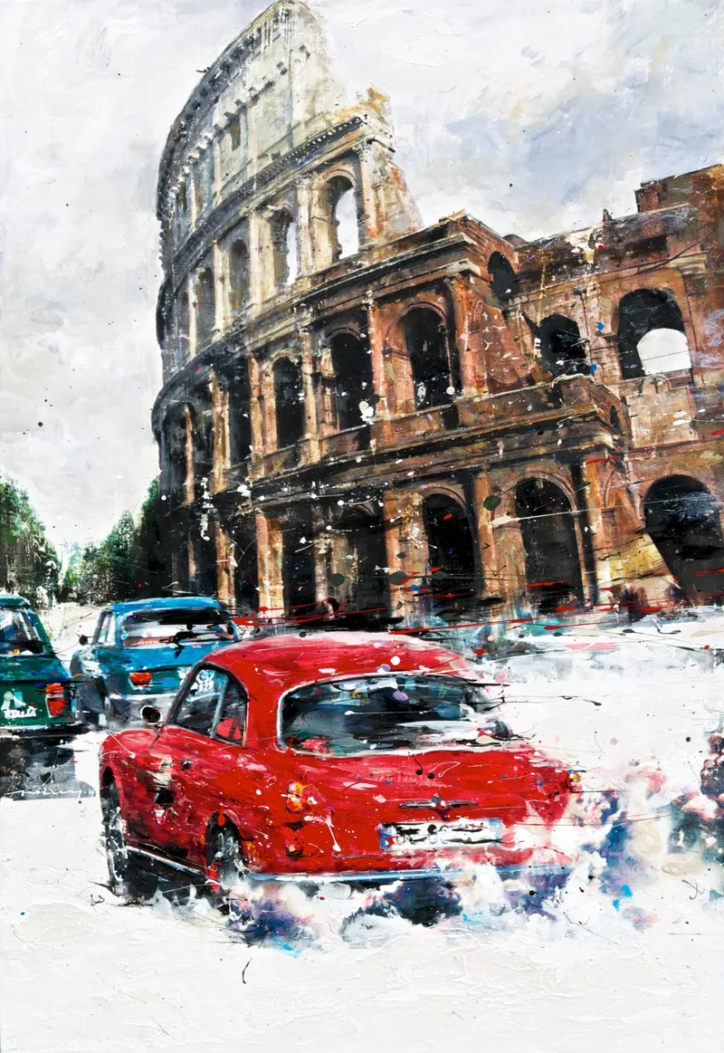 Minseok Kang, Alfa Romeo Giulietta Sprint 1956 (2014) — Classic cars of the 1950s–60s rendered in mixed media, Mixed Media