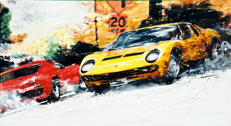 Minseok Kang, Lamborghini Miura 1960 (2014) — Classic cars of the 1950s–60s rendered in mixed media, Mixed Media