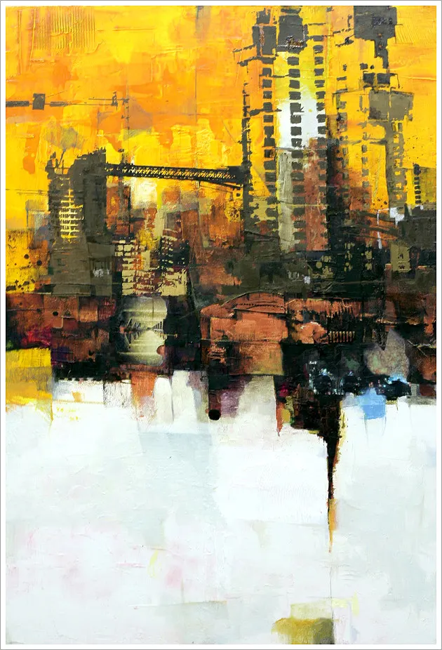 Minseok Kang, Urban Development (2008) — A complex cityscape holding small, fragile human figures, Mixed Media
