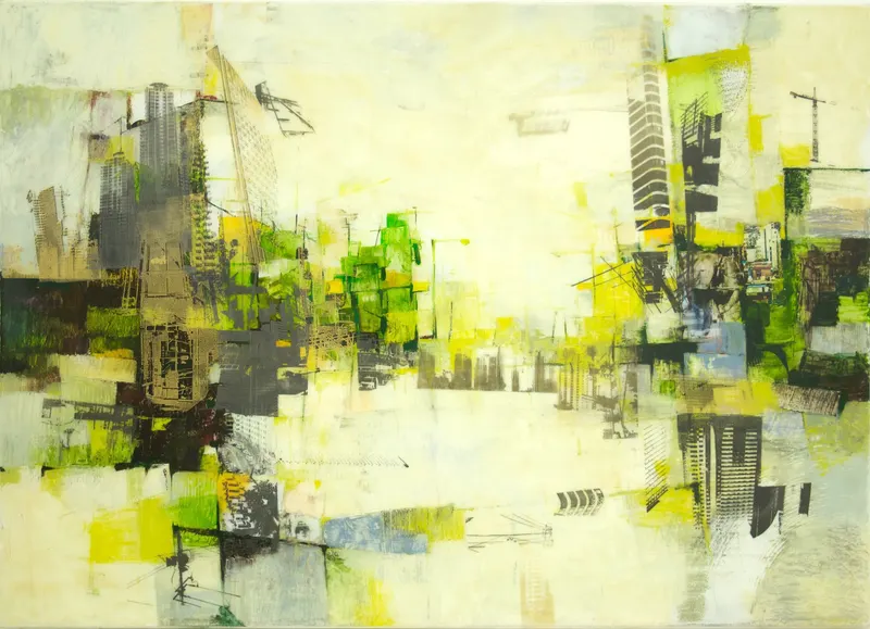 Minseok Kang, In City No.1 (2008) — A complex cityscape holding small, fragile human figures, Mixed Media