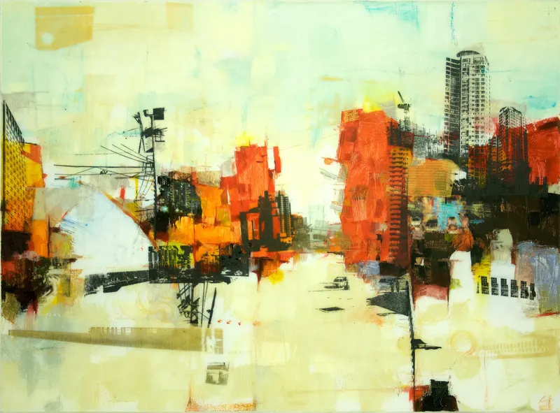 Minseok Kang, In City No.2 (2008) — A complex cityscape holding small, fragile human figures, Mixed Media