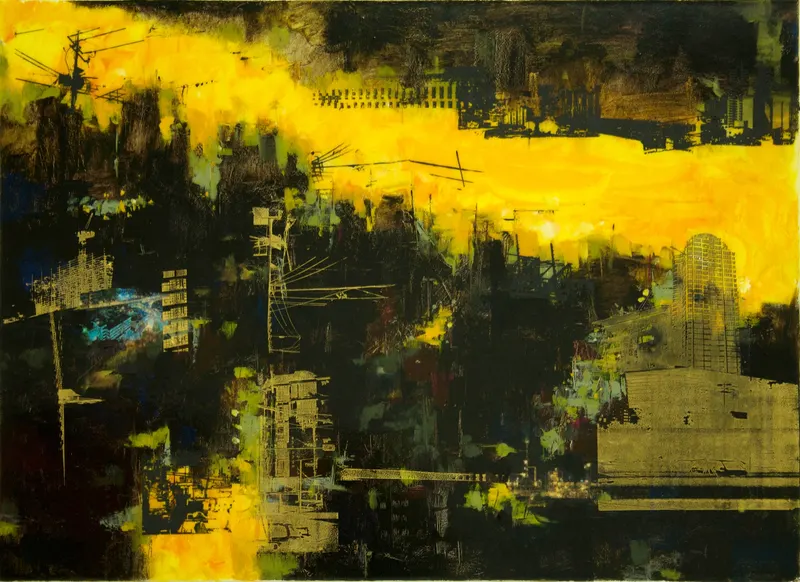 Minseok Kang, In City No.3 (2008) — A complex cityscape holding small, fragile human figures, Mixed Media