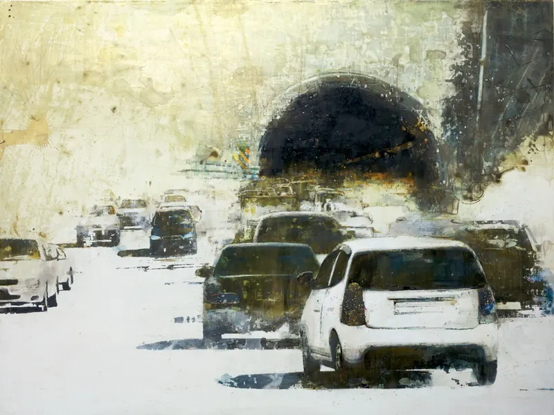 Minseok Kang, Black Hole (2009) — A mixed media canvas compressing the city's crowds and gazes, Mixed Media