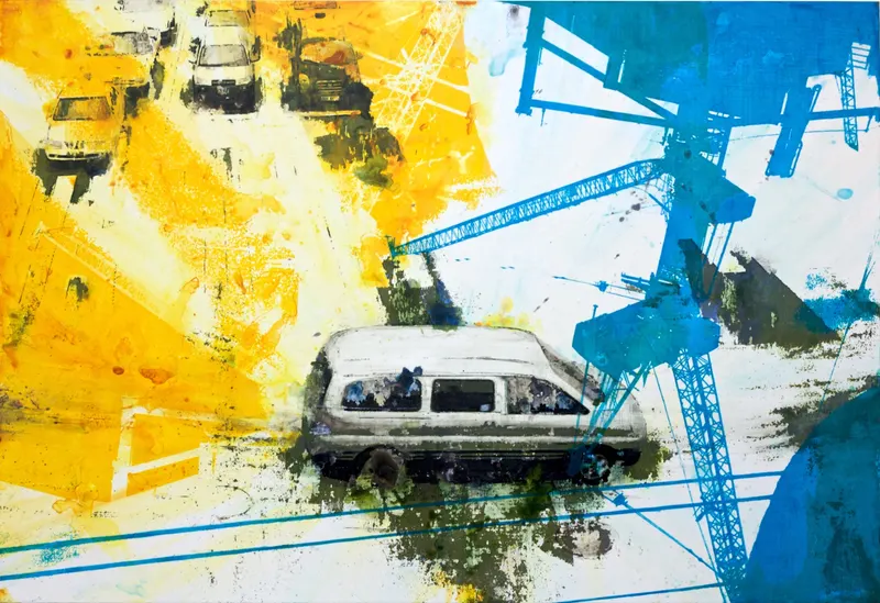 Minseok Kang, Chance (2009) — A mixed media canvas compressing the city's crowds and gazes, Mixed Media