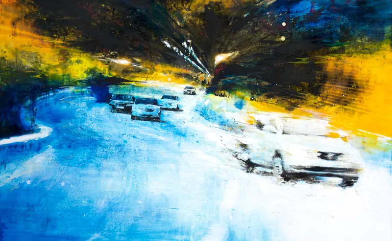 Minseok Kang, Easy Way Out (2010) — A mixed media canvas compressing the city's crowds and gazes, Mixed Media