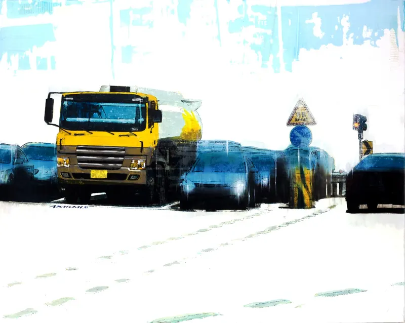 Minseok Kang, Halt (2009) — A mixed media canvas compressing the city's crowds and gazes, Mixed Media