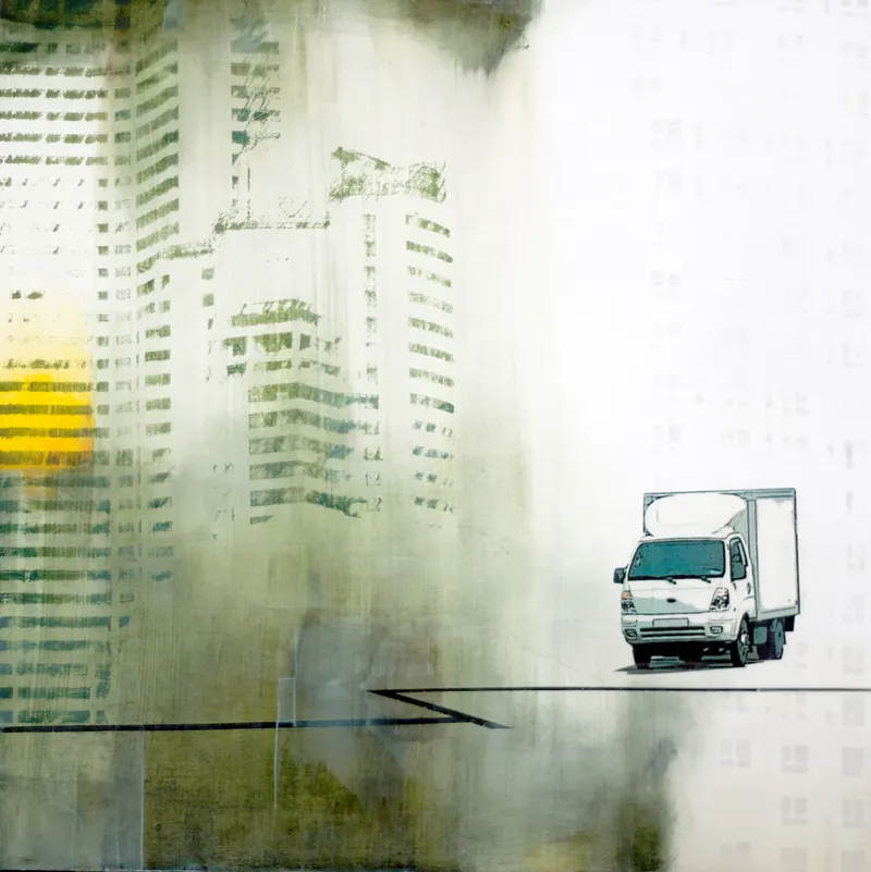 Minseok Kang, In part 2 (2009) — A mixed media canvas compressing the city's crowds and gazes, Mixed Media