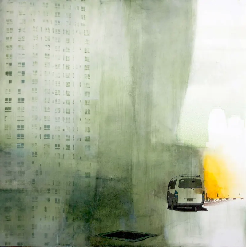 Minseok Kang, In part 1 (2009) — A mixed media canvas compressing the city's crowds and gazes, Mixed Media