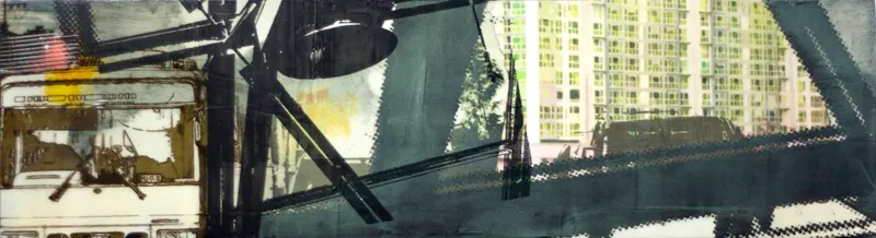 Minseok Kang, Mental Pressure (2009) — A mixed media canvas compressing the city's crowds and gazes, Mixed Media