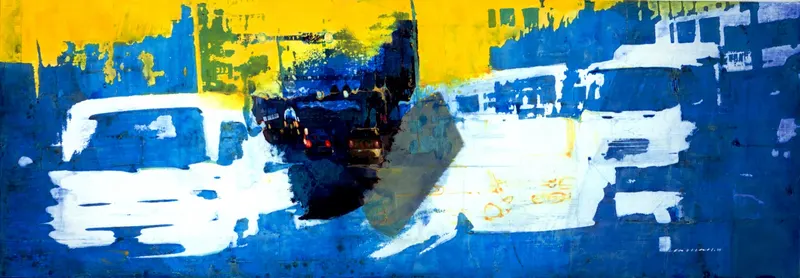 Minseok Kang, Space-Time (2009) — A mixed media canvas compressing the city's crowds and gazes, Mixed Media
