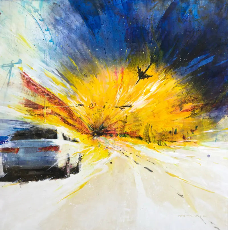 Minseok Kang, Worm Hole (2010) — A mixed media canvas compressing the city's crowds and gazes, Mixed Media