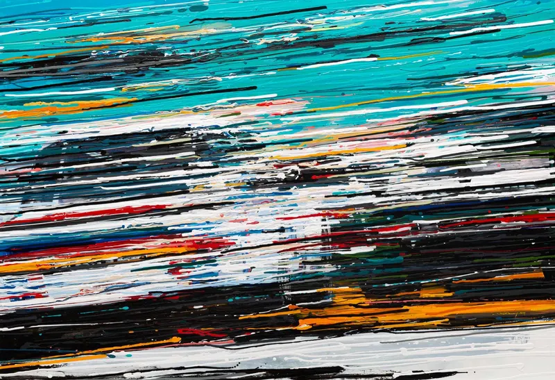 Minseok Kang, Endless Force IV (2019) — A distorted, deconstructed car amid explosive colors and lines, Acrylic on Canvas