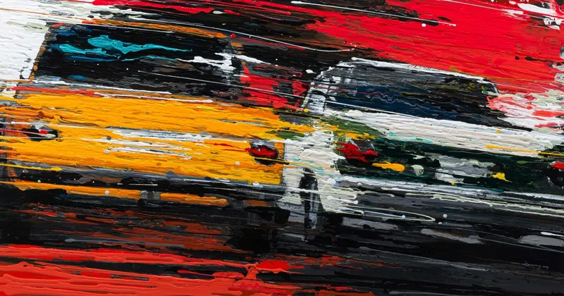Minseok Kang, Endless Force VIII (2019) — A distorted, deconstructed car amid explosive colors and lines, Acrylic on Canvas