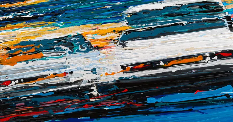 Minseok Kang, Endless Force IX (2019) — A distorted, deconstructed car amid explosive colors and lines, Acrylic on Canvas