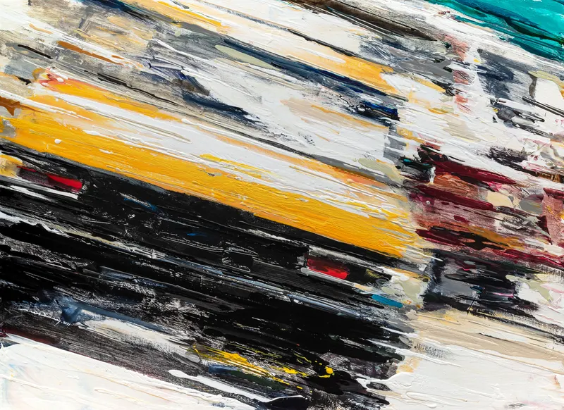 Minseok Kang, Endless Force XXI (2021) — A distorted, deconstructed car amid explosive colors and lines, Acrylic on Canvas