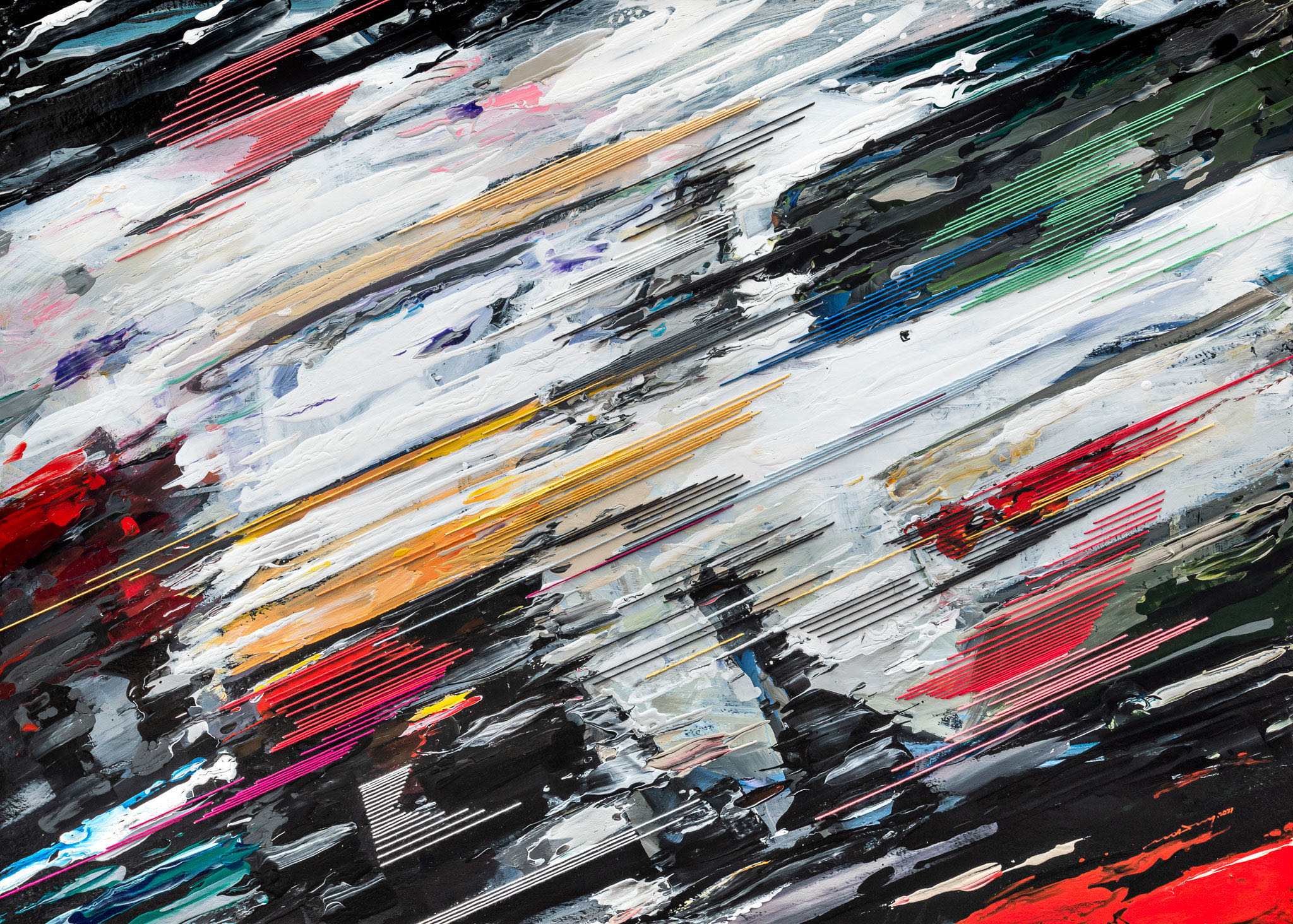 강민석 Minseok Kang 끝없는 힘 Endless Force XXII 65.2×90.8cm Mixed Media Acrylic Thread 2021 Korean contemporary art 한국 현대미술 자동차 그림 automotive fine art 끝없는 힘 Endless Force racing car painting