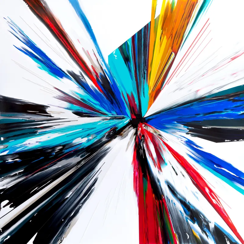 Minseok Kang, Endless Force XXVII (2022) — A distorted, deconstructed car amid explosive colors and lines, Mixed Media Acrylic Thread