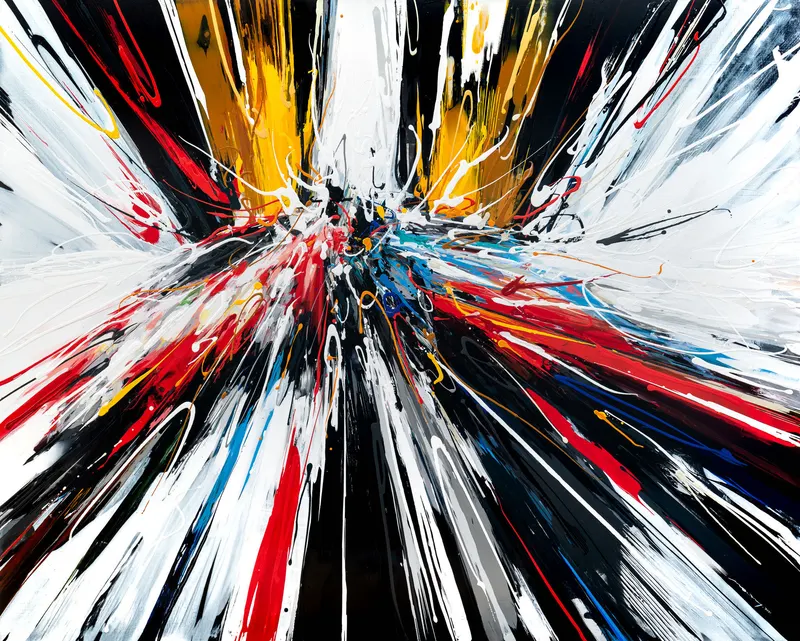 Minseok Kang, Butterfly I (2021) — A distorted, deconstructed car amid explosive colors and lines, Acrylic on Canvas