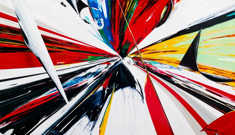 Minseok Kang, Endless Impact D06 (2025) — Scraped and pushed-away paint traces around a distorted car form, Acrylic on Canvas