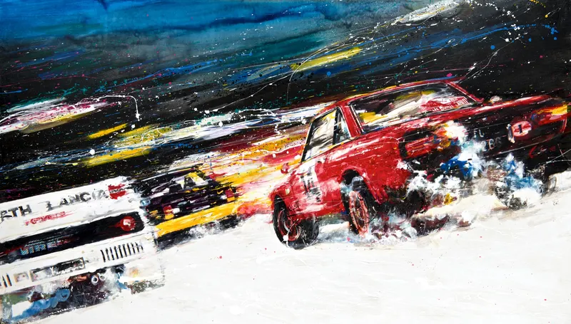 Minseok Kang, Energy NO.2 (2013) — A car racing across rapid brushwork and thick layers of paint, Mixed Media