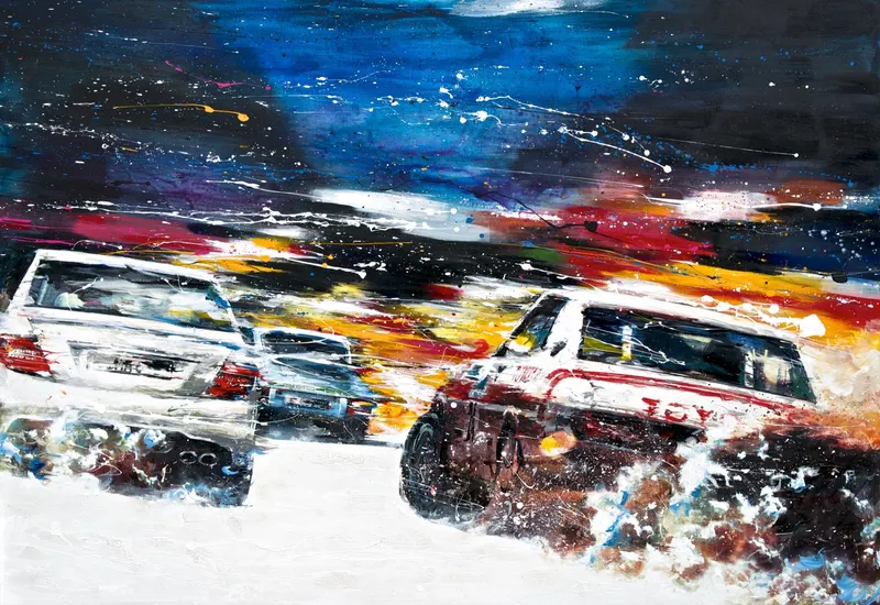 Minseok Kang, Energy NO.3 (2014) — A car racing across rapid brushwork and thick layers of paint, Mixed Media