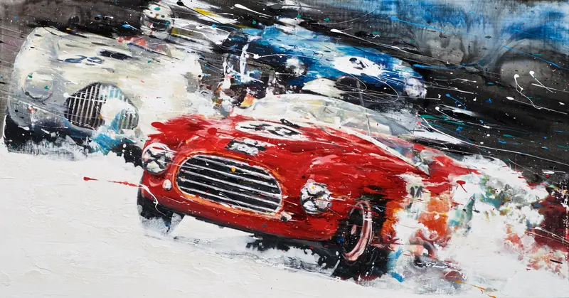 Minseok Kang, Energy NO.4 (2015) — A car racing across rapid brushwork and thick layers of paint, Mixed Media