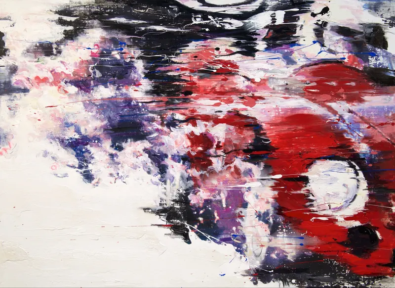 Minseok Kang, Energy NO.6 (2015) — A car racing across rapid brushwork and thick layers of paint, Mixed Media