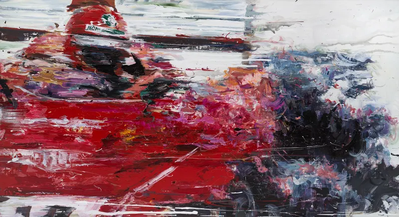 Minseok Kang, Energy NO.9 (2017) — A car racing across rapid brushwork and thick layers of paint, Acrylic on Canvas