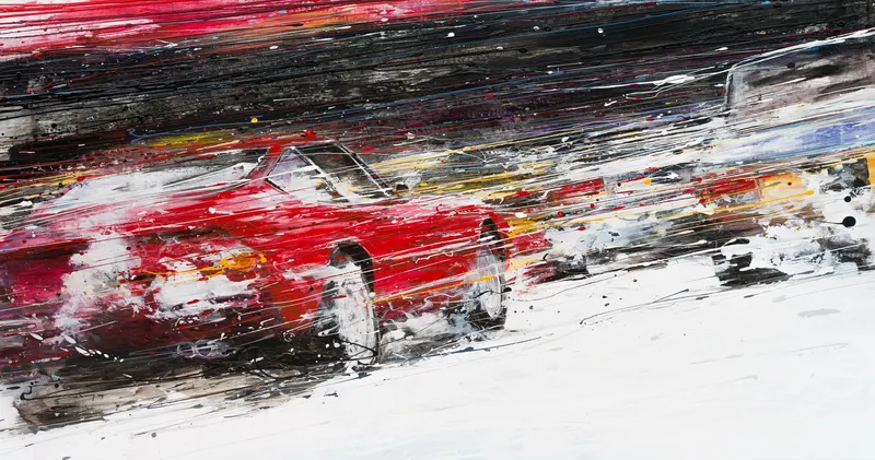 Minseok Kang, Energy NO.10 (2017) — A car racing across rapid brushwork and thick layers of paint, Acrylic on Canvas