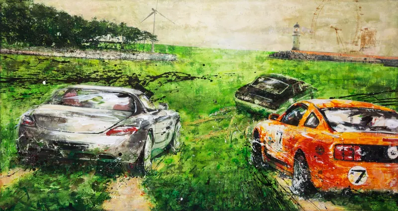 강민석 Minseok Kang, The Direction of the Wind NO.1 (2012) — 바람이 이끄는 대로 혼합 재료 화면 위를 나아가는 레이서, Mixed Media