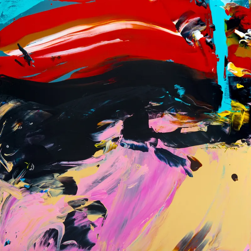Minseok Kang, Paint Desert #12 (2024) — A green desert pushed out with a squeegee, with a small car, Acrylic on Canvas
