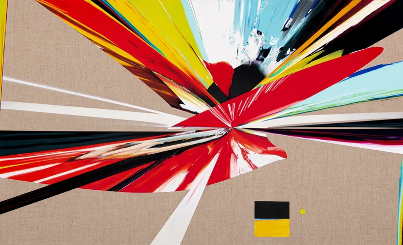 Minseok Kang, Reversed Boundary E01 (2025) — Distorted lines and ruptured colors leaving traces on the canvas, Acrylic on Canvas