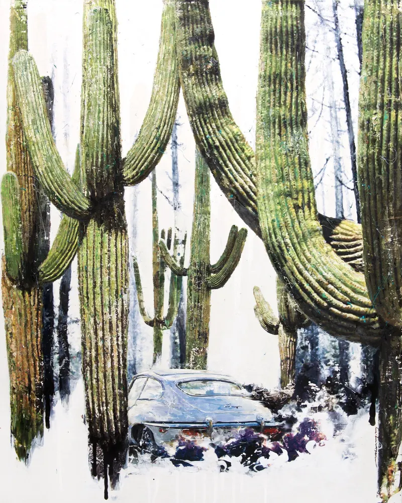 Minseok Kang, Stray Racer NO.3 (2015) — A fragmented car within thick texture and dynamic brushwork, Mixed Media