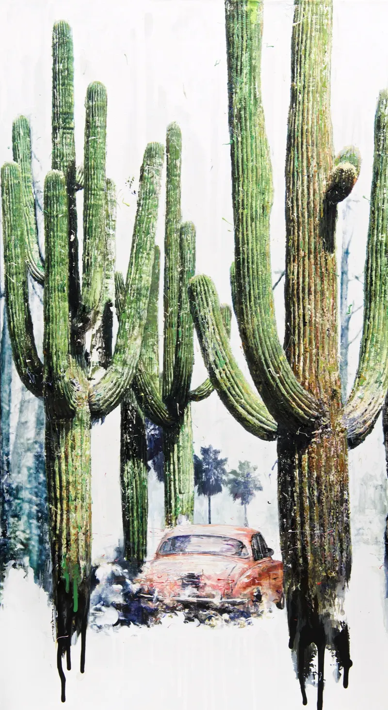 Minseok Kang, Stray Racer NO.4 (2015) — A fragmented car within thick texture and dynamic brushwork, Mixed Media