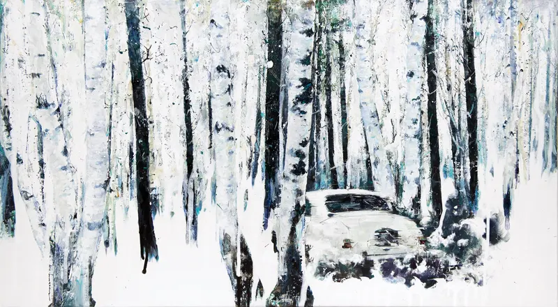Minseok Kang, Stray Racer NO.5 (2015) — A fragmented car within thick texture and dynamic brushwork, Mixed Media