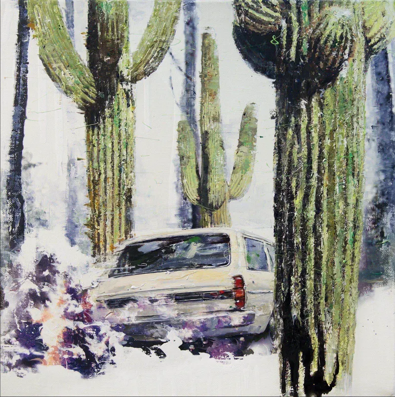 Minseok Kang, Stray Racer NO.8 (2015) — A fragmented car within thick texture and dynamic brushwork, Mixed Media