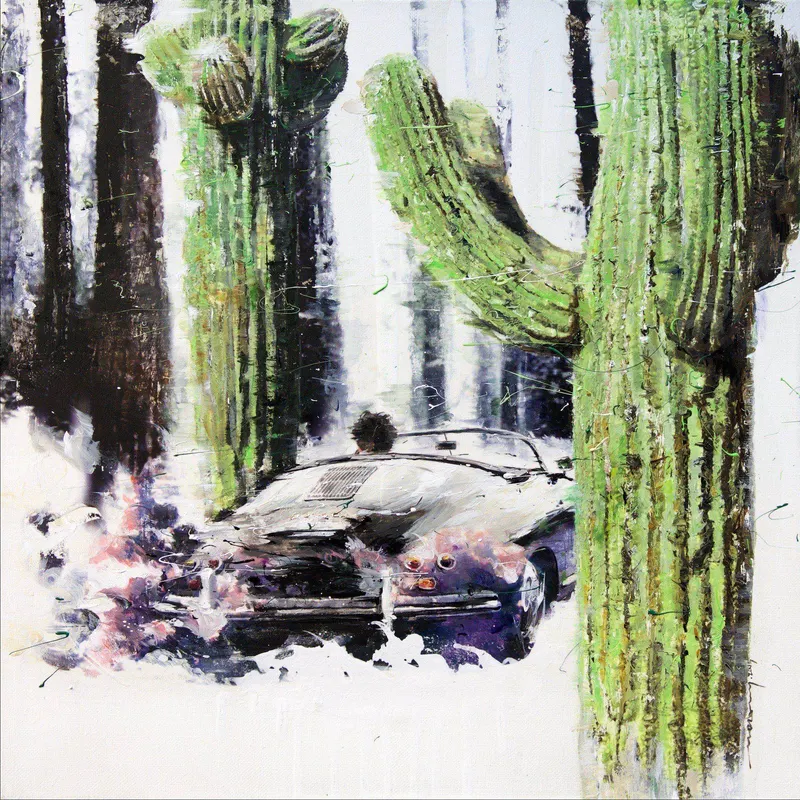 Minseok Kang, Stray Racer NO.10 (2015) — A fragmented car within thick texture and dynamic brushwork, Mixed Media