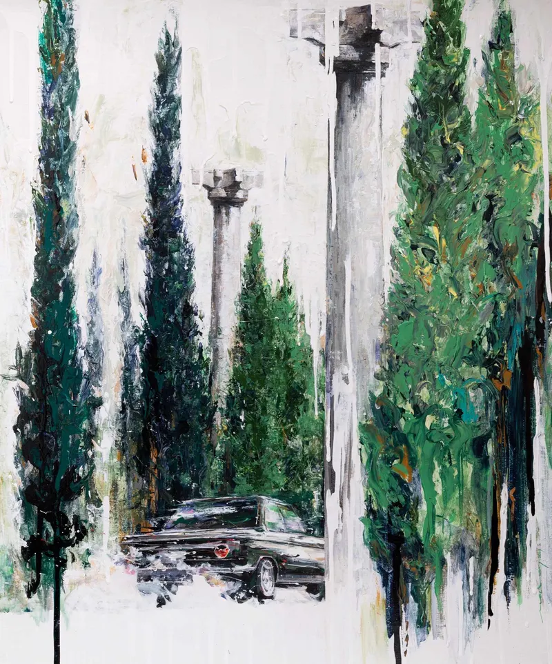 Minseok Kang, Stray Racer XIX (2019) — A fragmented car within thick texture and dynamic brushwork, Acrylic on Canvas