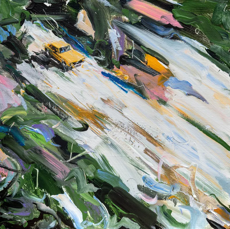 강민석 Minseok Kang, Sway in the Wind VII (2020) — 어두워진 숲과 바람에 요동치는 풀잎 사이의 레이서, Acrylic on Canvas