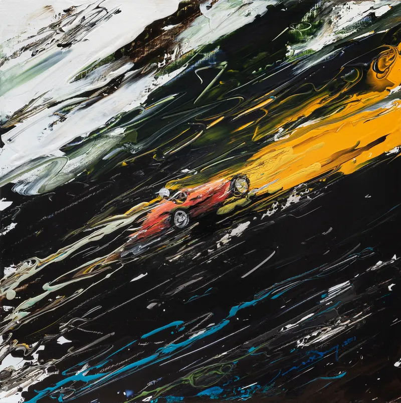 강민석 Minseok Kang, Sway in the Wind IX (2020) — 어두워진 숲과 바람에 요동치는 풀잎 사이의 레이서, Acrylic on Canvas