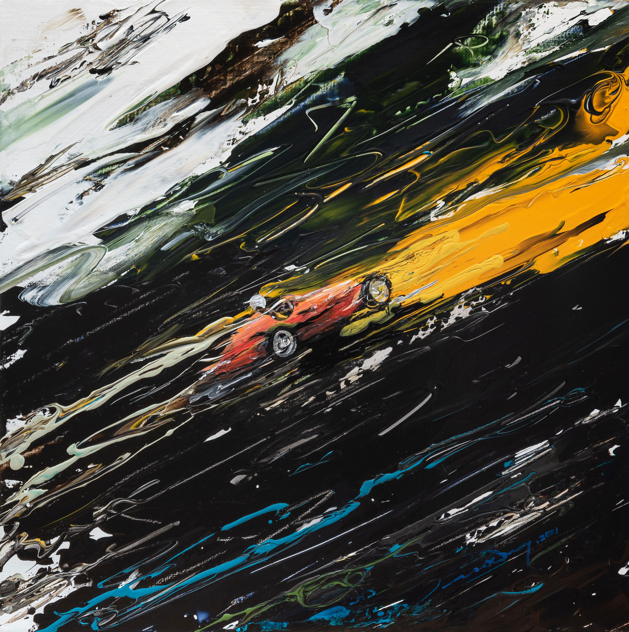 Minseok Kang 강민석 Sway in the Wind IX 바람에 흔들리다 33.5×33.5cm Acrylic on Canvas 2020 Korean contemporary art automotive fine art 바람에 흔들리다 Sway in the Wind forest car painting