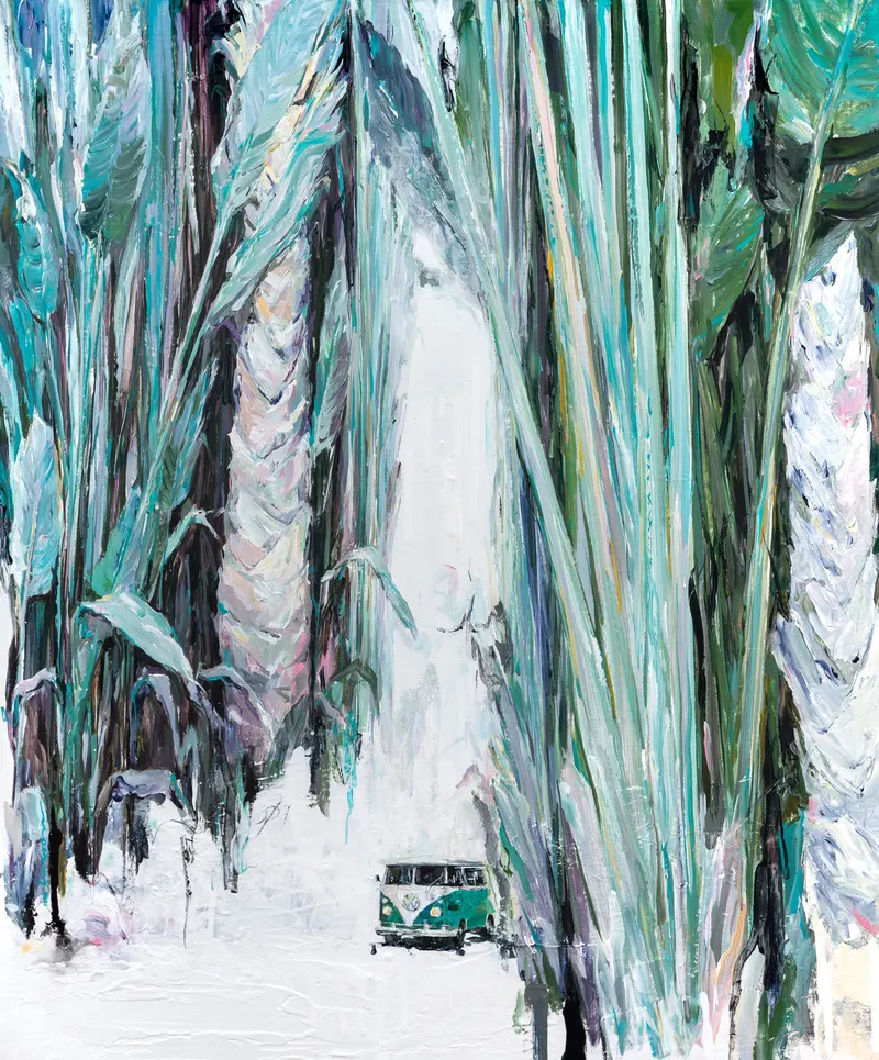 강민석 Minseok Kang, Sway in the Wind X (2020) — 어두워진 숲과 바람에 요동치는 풀잎 사이의 레이서, Acrylic on Canvas