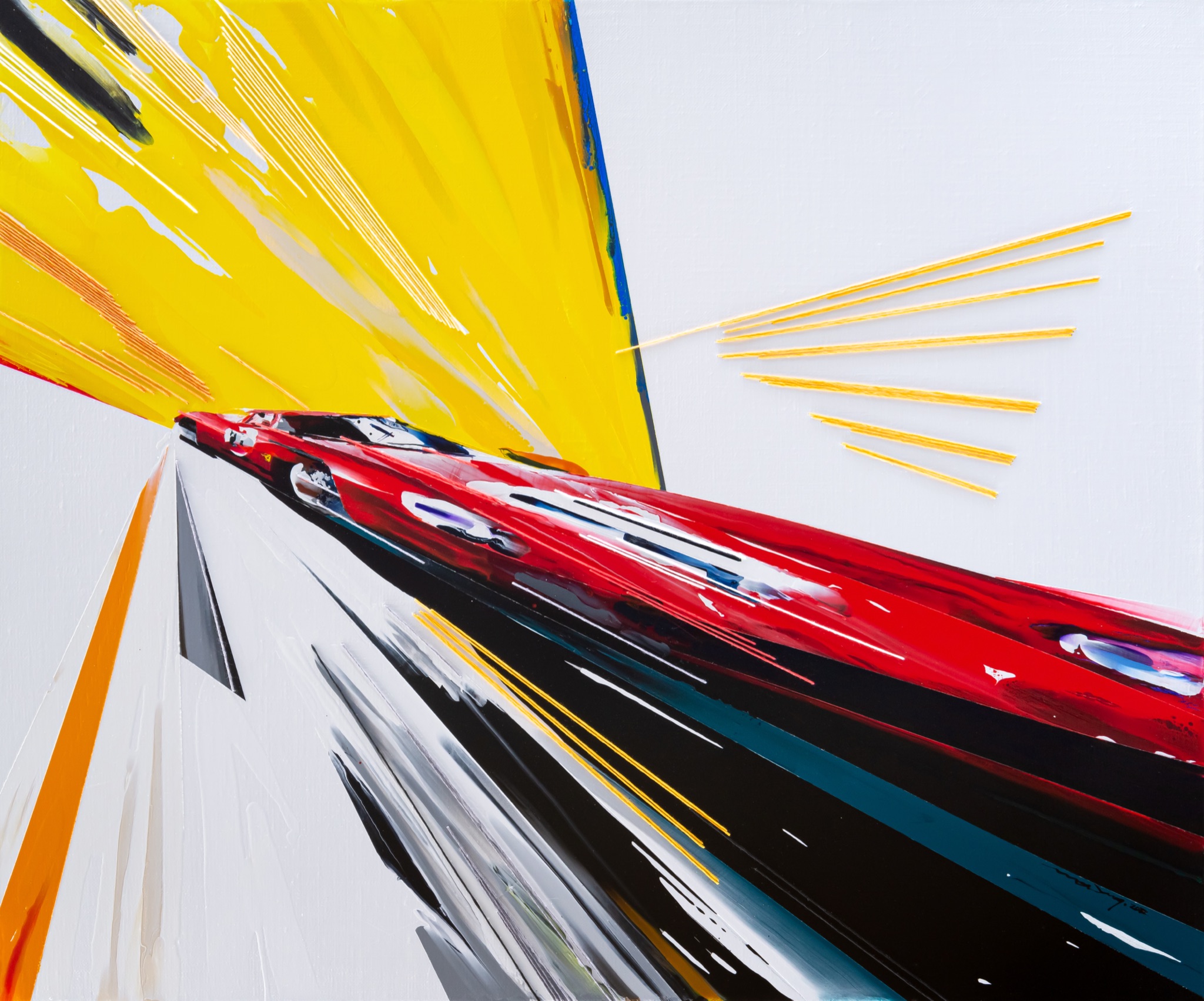 강민석 Minseok Kang 시간도약 Timeleap IV 72.7×60.6cm Mixed Media Acrylic Thread 2022 Korean contemporary art 한국 현대미술 자동차 그림 automotive fine art 시간도약 Timeleap time concept art